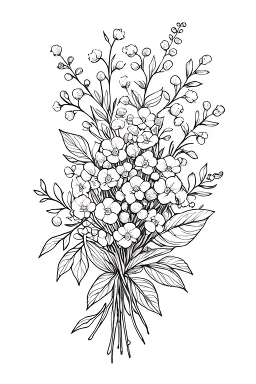 Carnanation Bouquet With Baby Breath And Leaves Intertwined