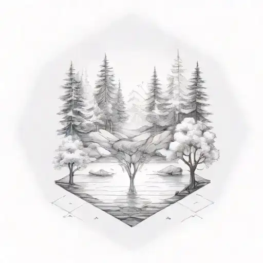 Hexagon With Trees And Water