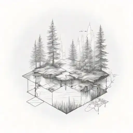 Hexagon With Water And Trees