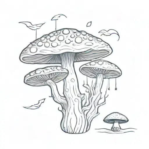 Create A Sketch Tattoo Of A Mushroom Inspired By The Ocean