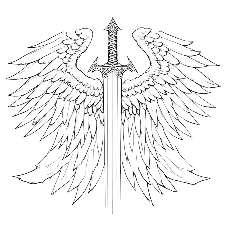 Sword Straight Down Spine With Wings Spread Open