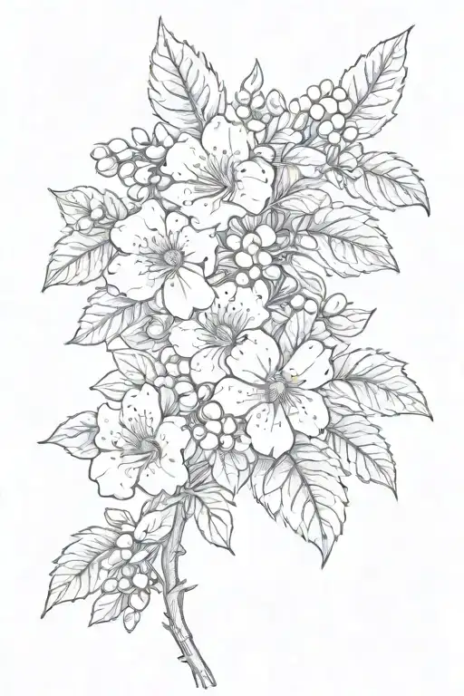 Floral Pattern Of Hawthorne And Violet Flowers