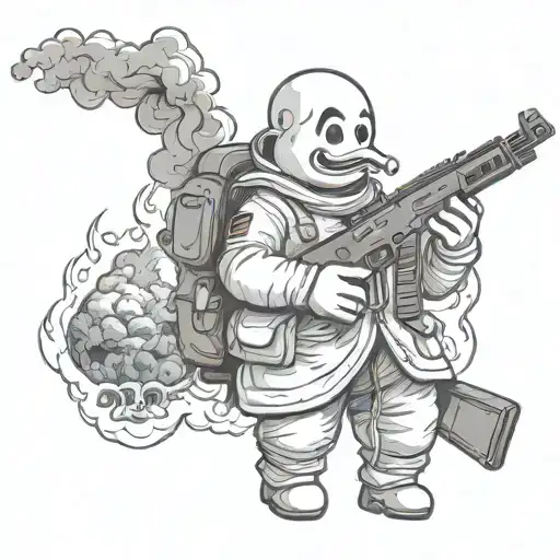 State Puff Marshmallow Man With Ak47 Smoke And Fire