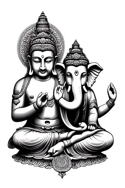 Buddha Et Ganesh Tattoo Design