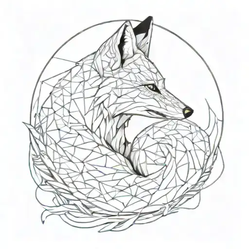 Fox Curled Up Under A Crescent Moon Made Of Geometric Shapes