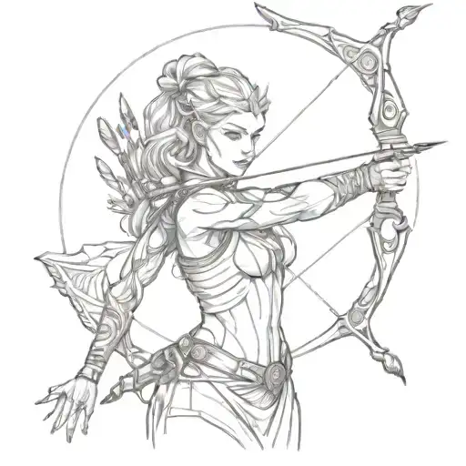 Artemis Huntress Holding Bow And Arrow