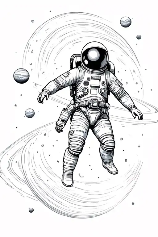 Spaceman Full-length Flying In Space With Planets Orbiting