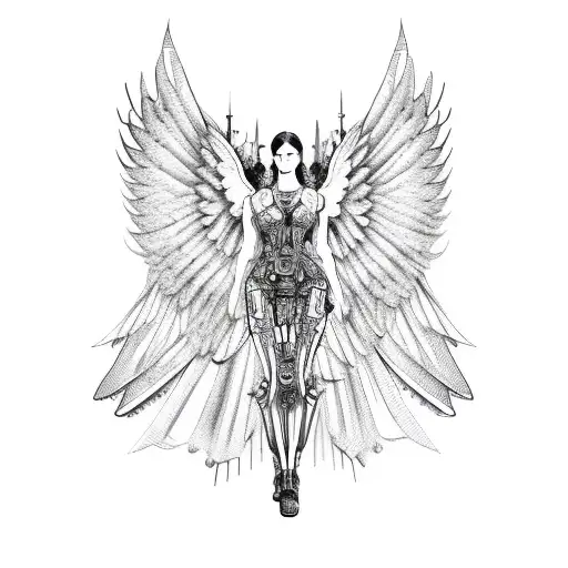 Angel With Mechanical Wings Made Of Gears