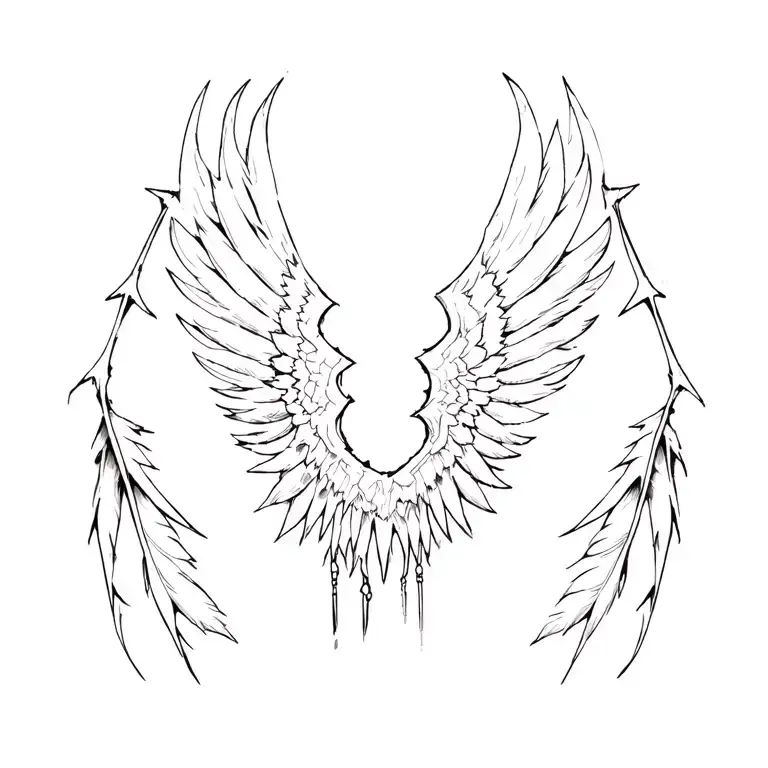 Broken Angle Wing With Bones And Feathers Hanging