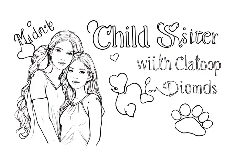 Middle Child Text With Dog Paw On Right And Sister On Left