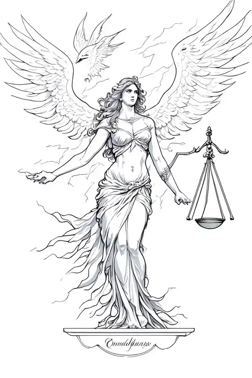 Lady Justice With Lightning And A Rising Phoenix