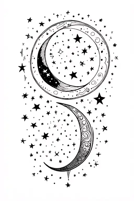 Moon Phase Stars Fine Line Thigh Celestial