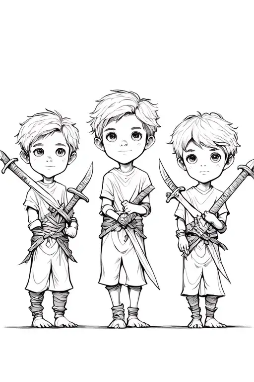 3 Muskateer Children Cute Boys With Swords