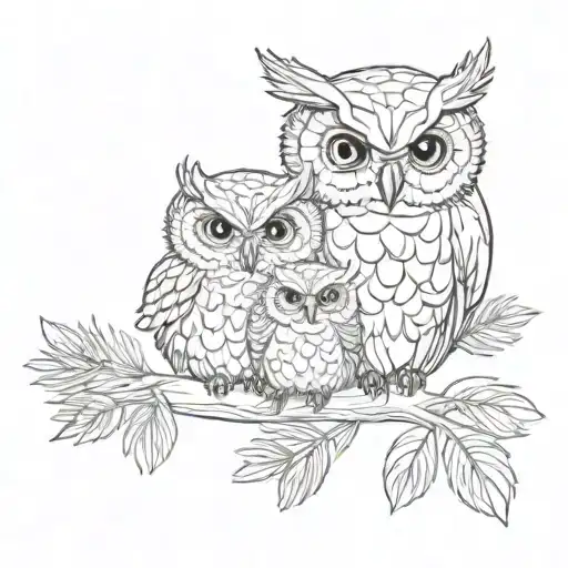 Owl And Owlet Twig Of Pine Needles With Cones