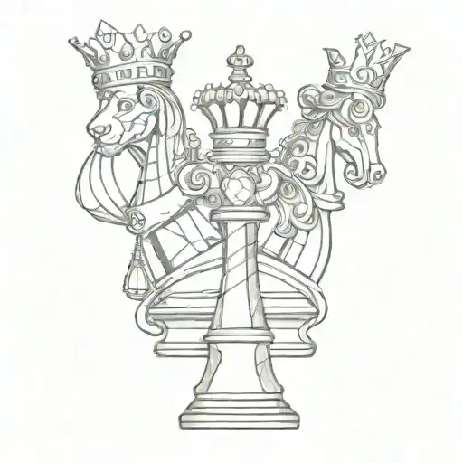 Detailed Queen Chess Piece Protecting A King Chess Piece