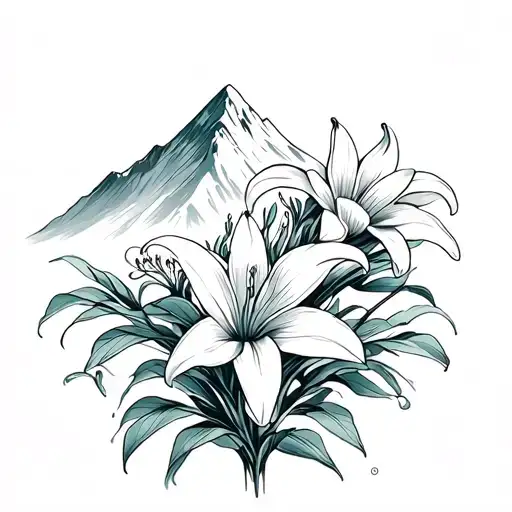 Mountain And Lily Flowers