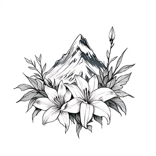 Mountain And Lily Flowers