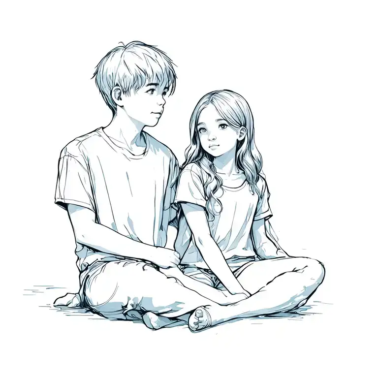 Siblings Boy And Girl Sitting