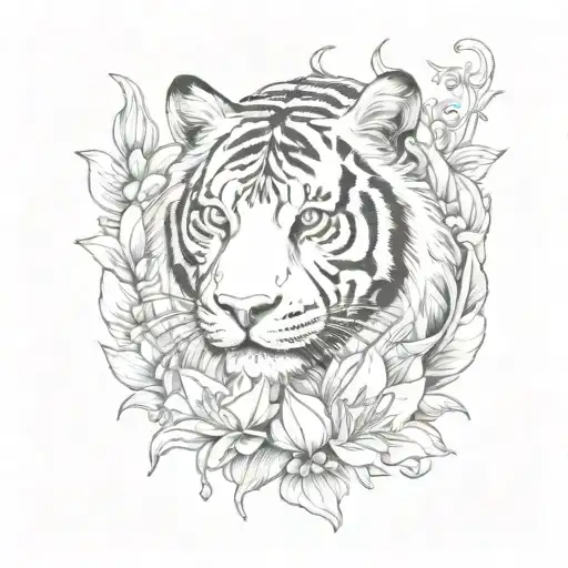 Tiger With Waterlilys