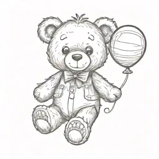 Teddy Bear Holding A Balloon And Floating