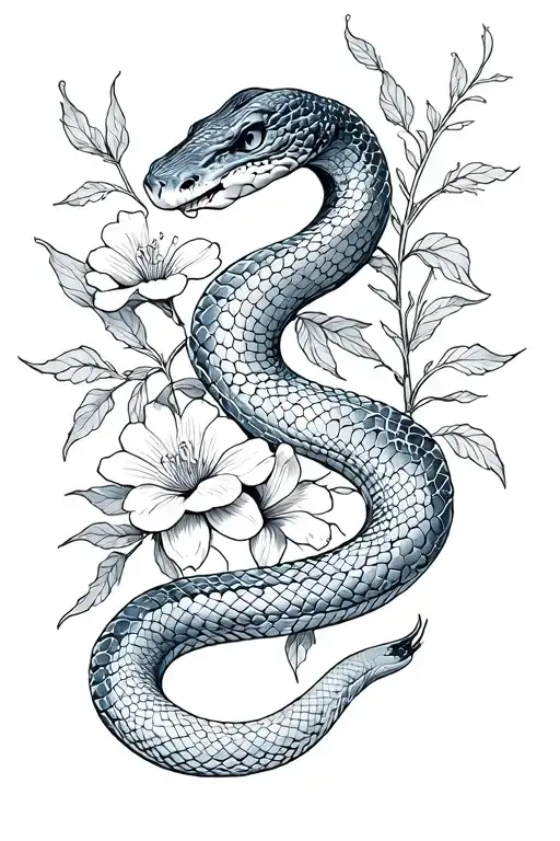 Snake With Vines And Flowers