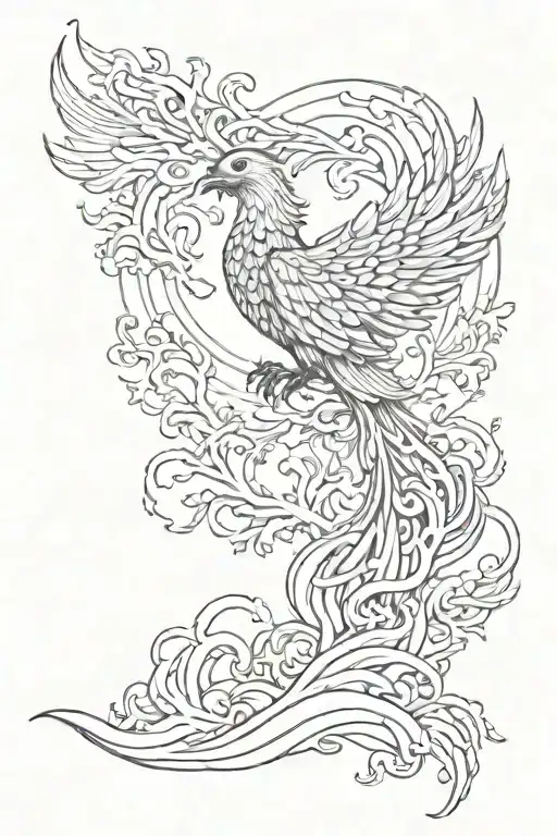 Phoenix With Waves And Tree Of Growth Love And Struggle