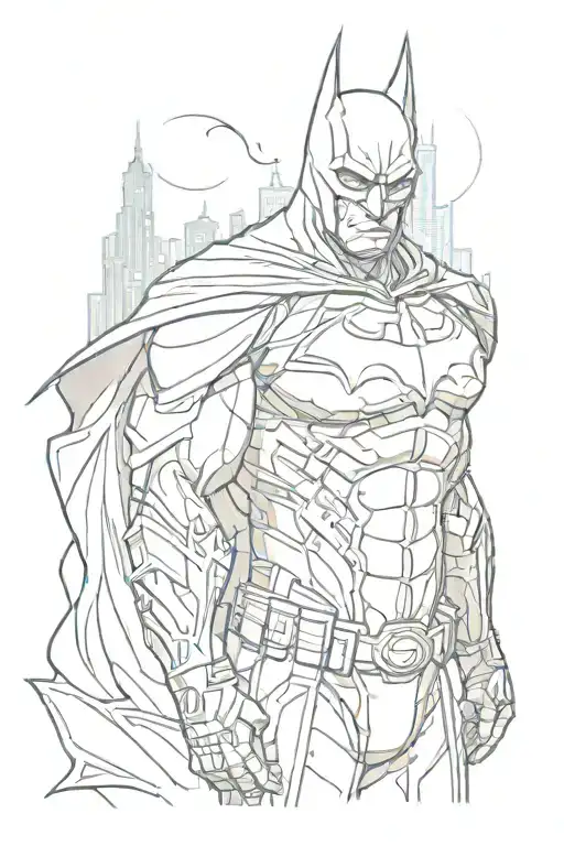 Batman Looking Up And City Skyline In The Background With Bat Symbol