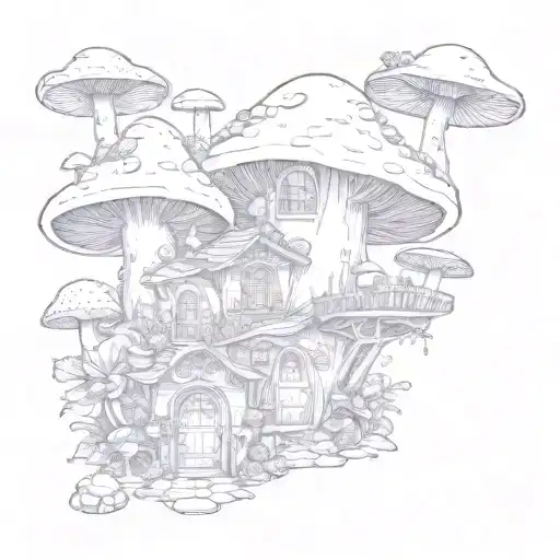 Fairy Mushroom House With Frogs And Crystals