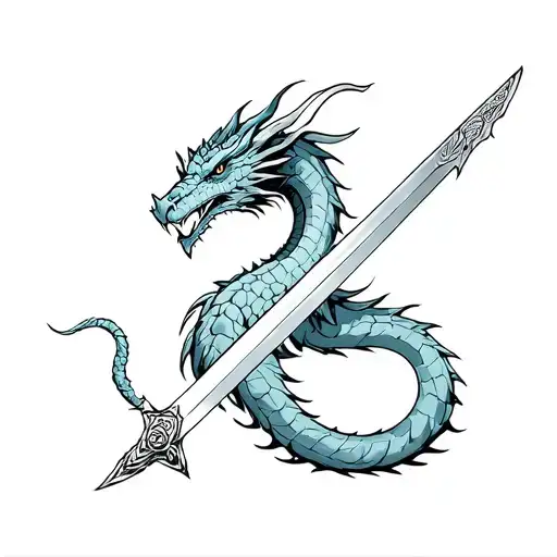 A Dragon Wrapping The Sword Going