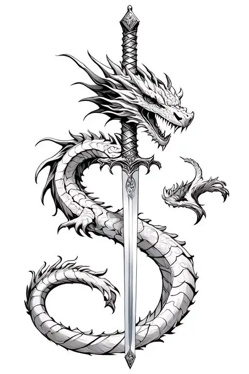 A Dragon Wrapping The Sword Going
