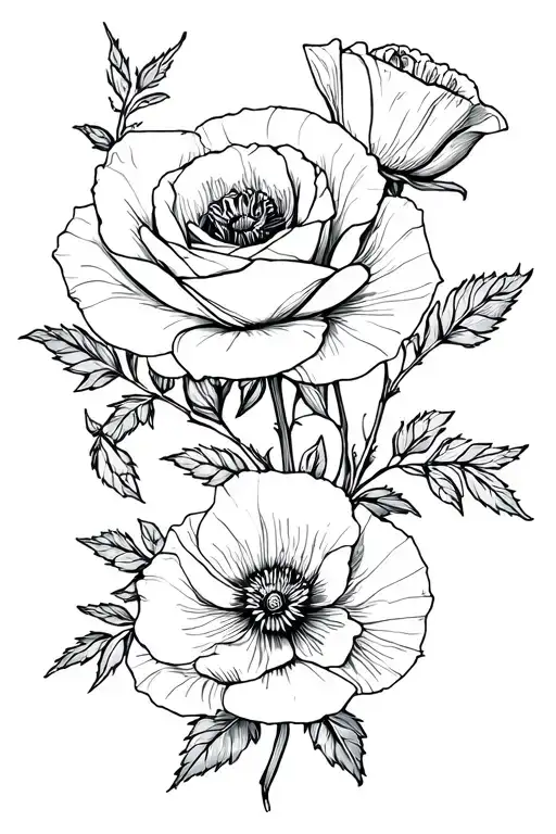 Rose And Poppy Flowers