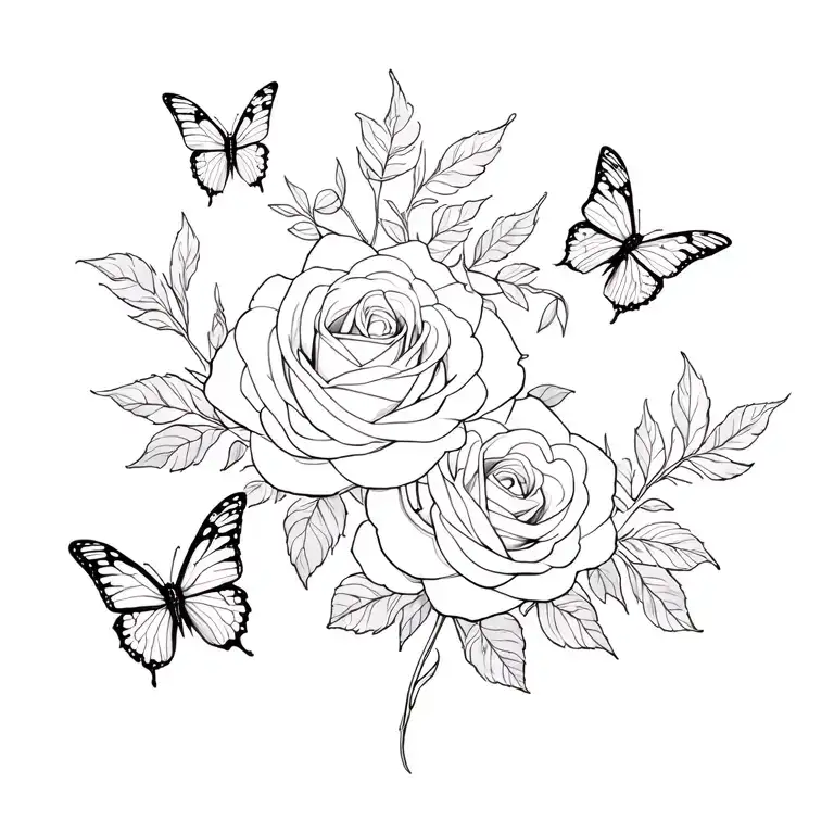 Roses And Butterflies Intertwined