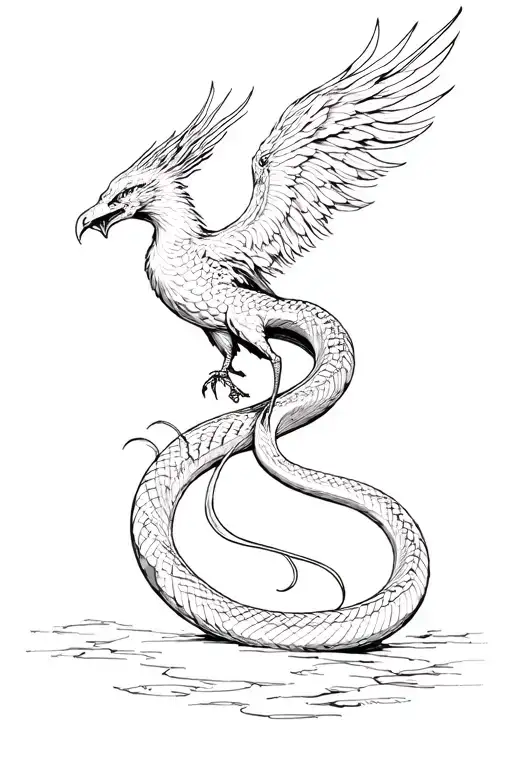 A Phoenix Coming Out Of The Mouth Of A Snake