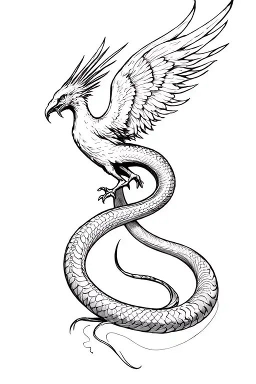 A Phoenix Coming Out Of The Mouth Of A Snake