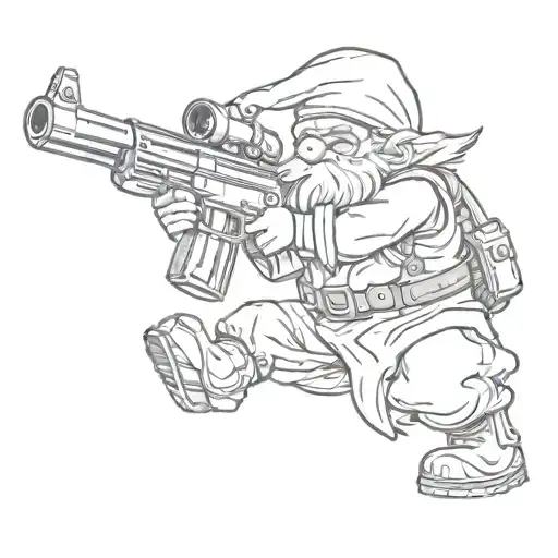 A Gnome With A Machine Gun Shoots Into The Air