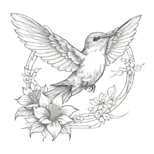 A Sketch Style Tattoo Of A Hummingbird Flying Over The Number 92824