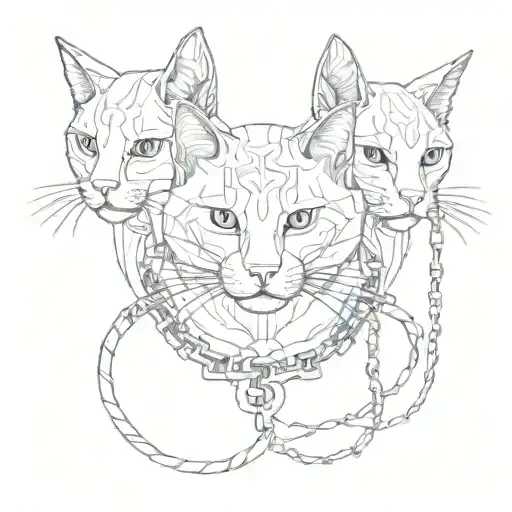 3Headed Cat With A Chain Around