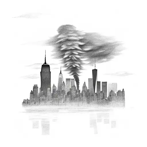 A New York City Skyline With Smoke Rising From The Buildings