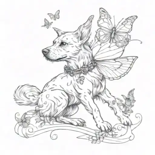 Dog Touching Butterfly Flying