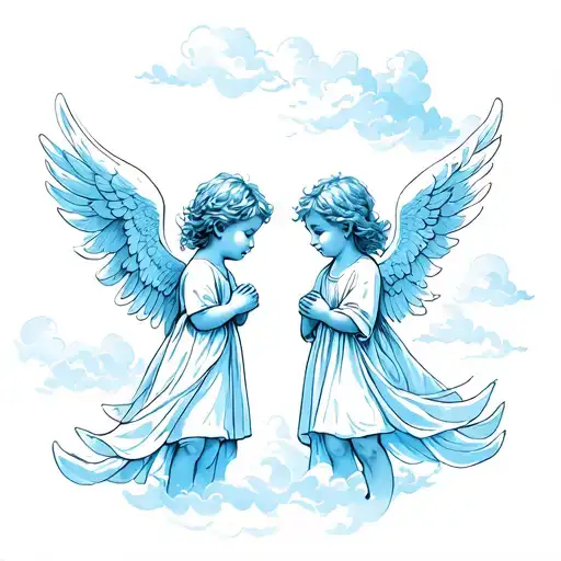Two Small Angels Of His Brother In Graphics Clouds
