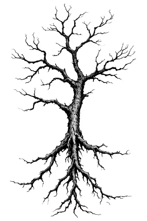 Dead Tree With Cut Branches And Roots