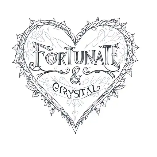Heart Outline With Words Spelling Fortunate & Crystal