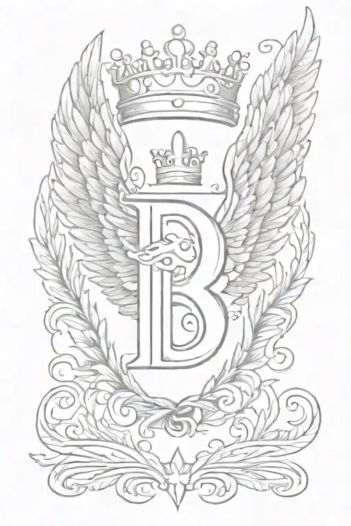 Single Angel Wing And Crown With Letter B