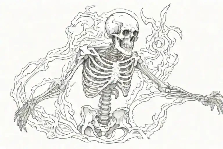 Skeleton Suffering Burning In Hell