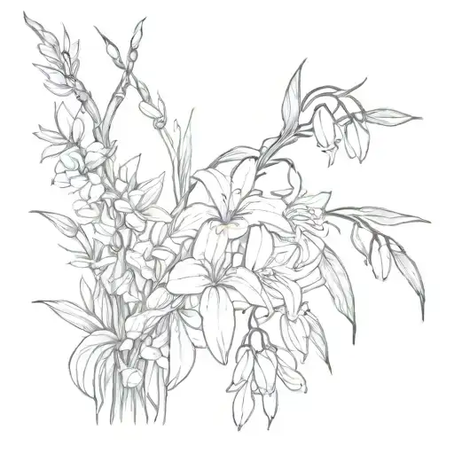 Lilly Of The Vally And A Weeping Willow Tree Growing