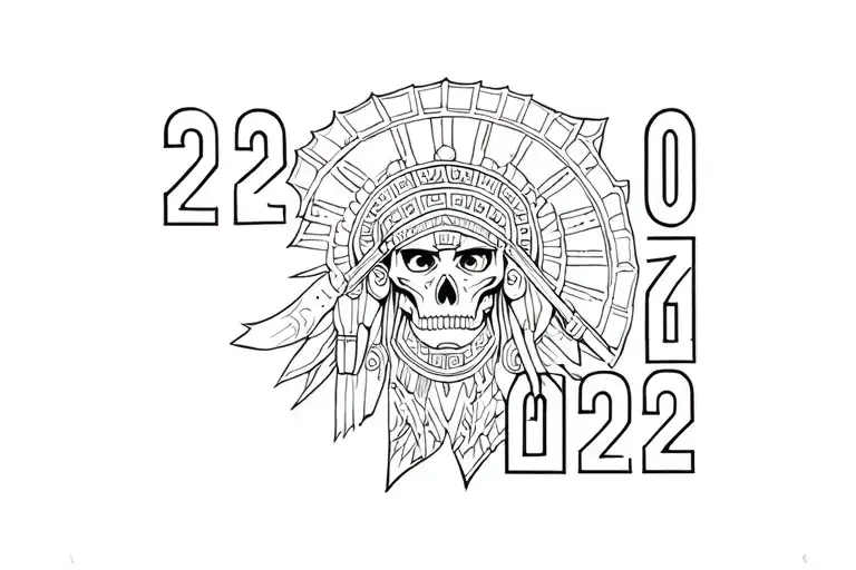 Number 2002 With Aztec God Of Death Behind The Numbers