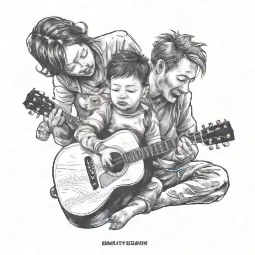 Baby Playing Guitar For His Father And Mother