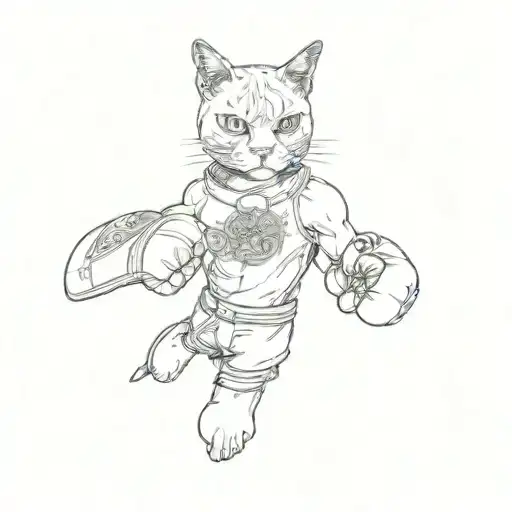 A Cat Boxer Stands In A Fighter's Stance Wearing Boxing Gloves