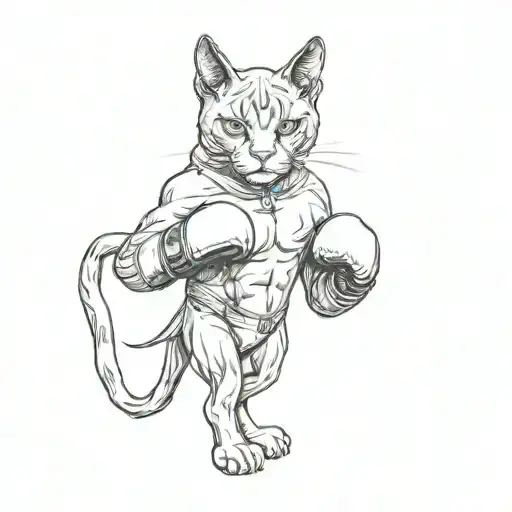 A Cat Boxer Stands In A Fighter's Stance Wearing Boxing Gloves
