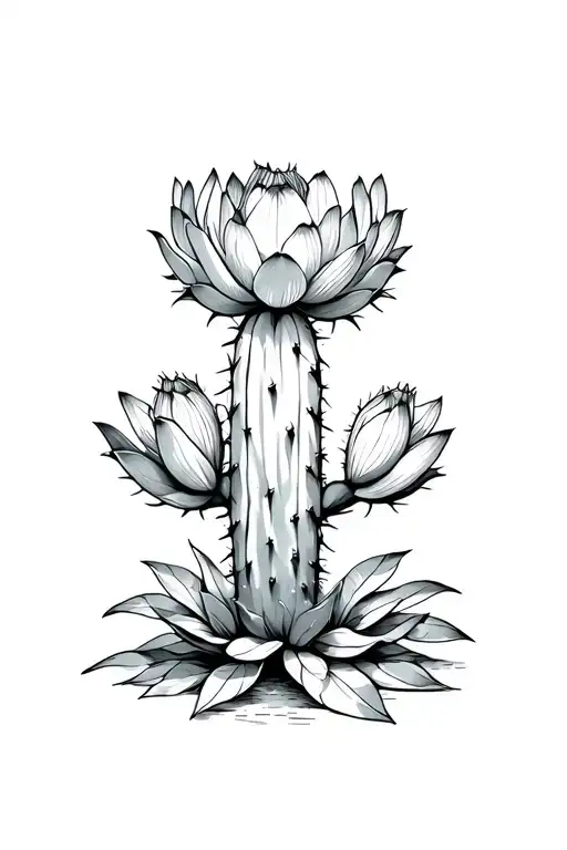 Cactus Protected By A Lotus Flower Blooming